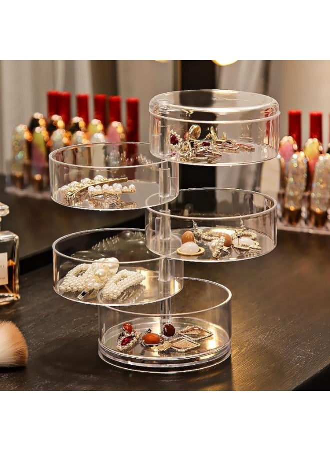 Round Rotating Jewelry Organizer Box – 5-Layer Clear Acrylic Dustproof Storage with Polished Edges and Stable Base, Elegant Space-Saving Vanity Organizer for Women and Girls - Image 4